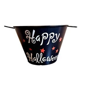 Halloween Trick Or Treat Bucket Candy Bowl Black Indoor Outdoor Decoration Metal